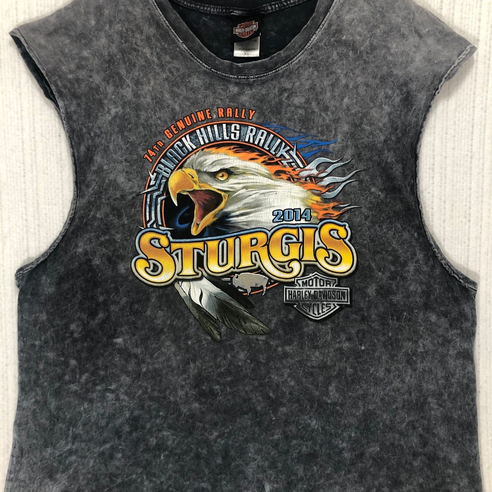 Harley-Davidson Mens Sturgis 2014 Black Hills Rally Eagle Muscle Tee Gray‎ XL